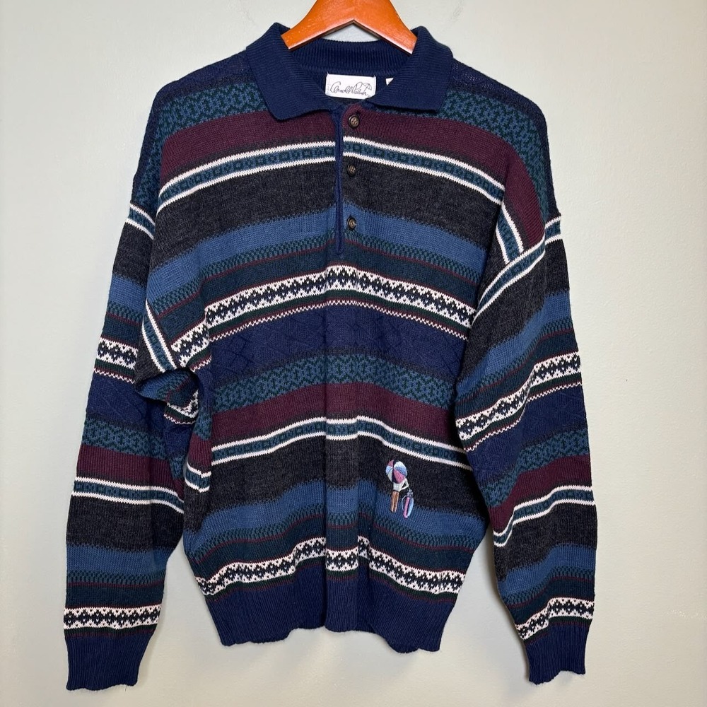 Vintage Arnold Palmer Sweater L Wool Blend Blue Grandpa Professor Academia‎ Golf